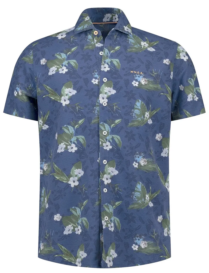 Casual New Zealand overhemd blauw geprint bloemen