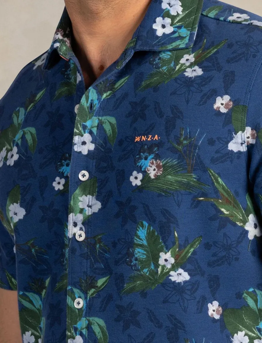 Casual New Zealand overhemd blauw geprint bloemen