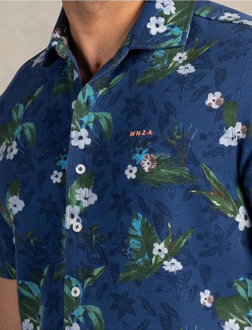Casual New Zealand overhemd blauw geprint bloemen