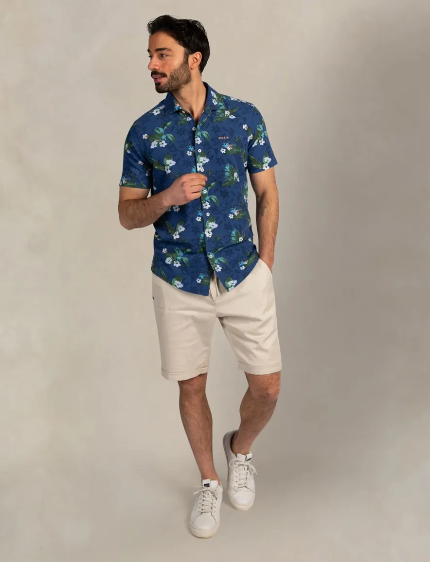 Casual New Zealand overhemd blauw geprint bloemen