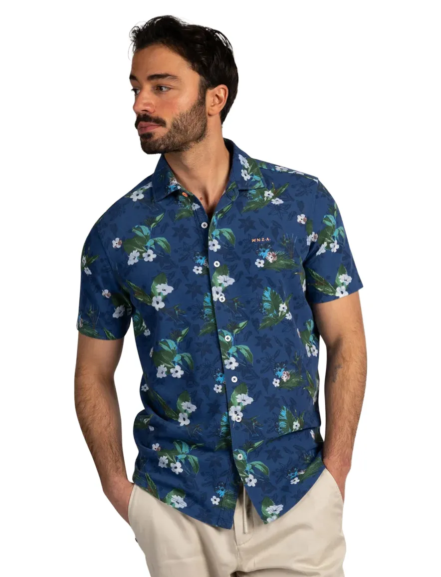 Casual New Zealand overhemd blauw geprint bloemen