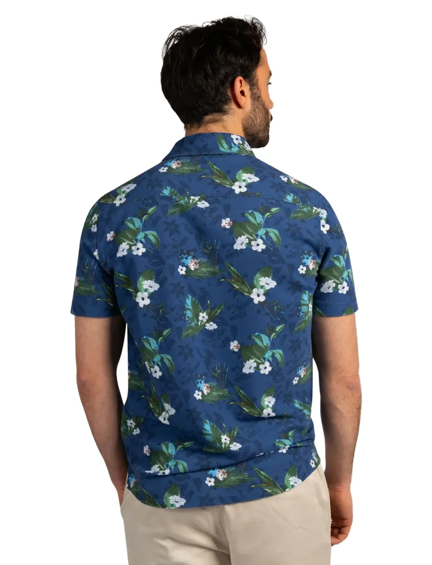 Casual New Zealand overhemd blauw geprint bloemen
