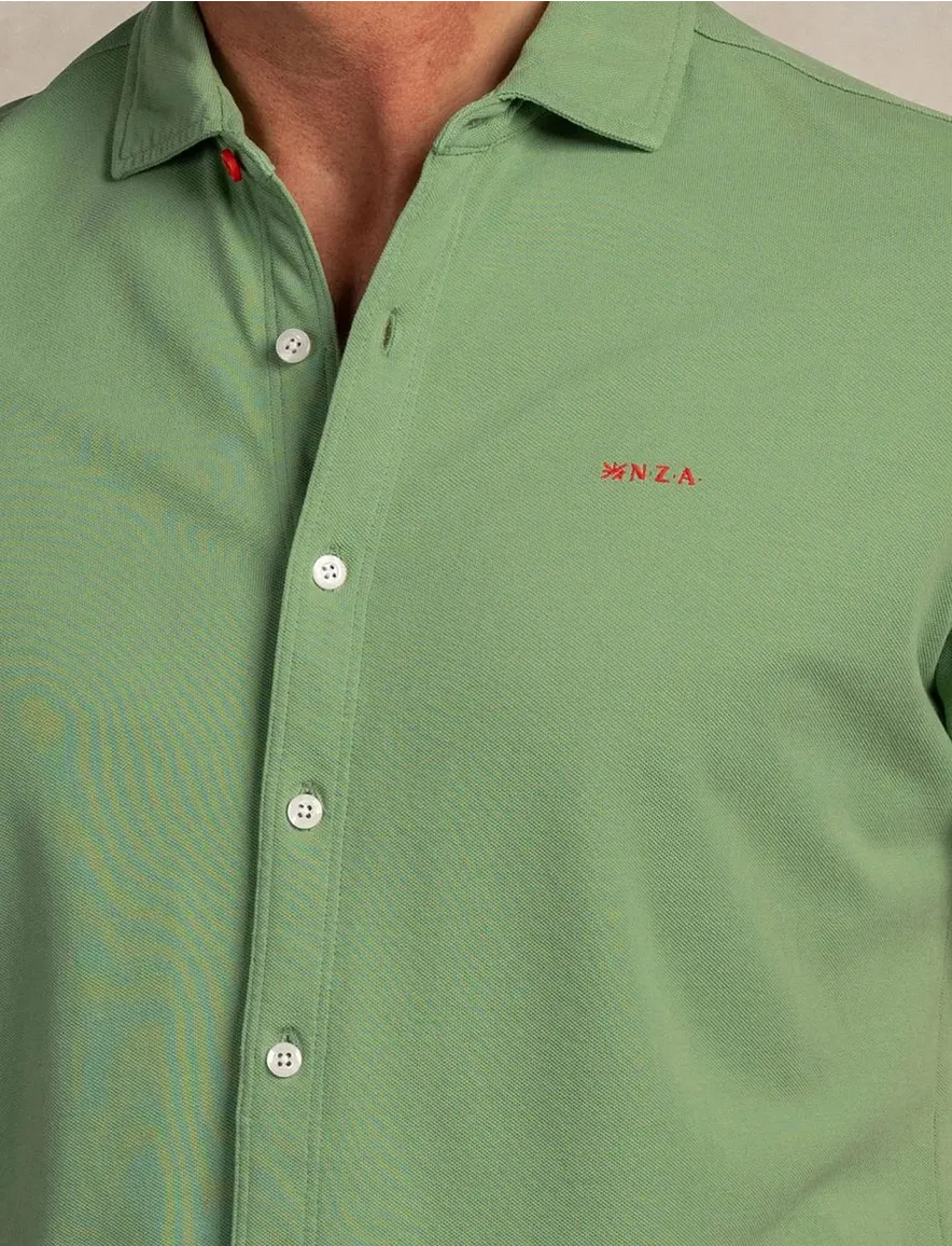NZA overhemd groen pique korte mouw