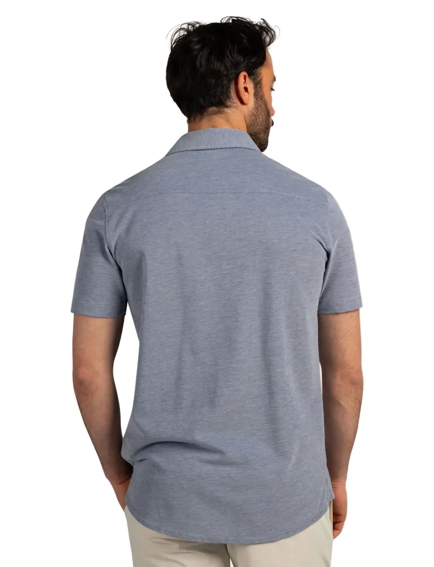 NZA overhemd blauw gemeleerd korte mouw