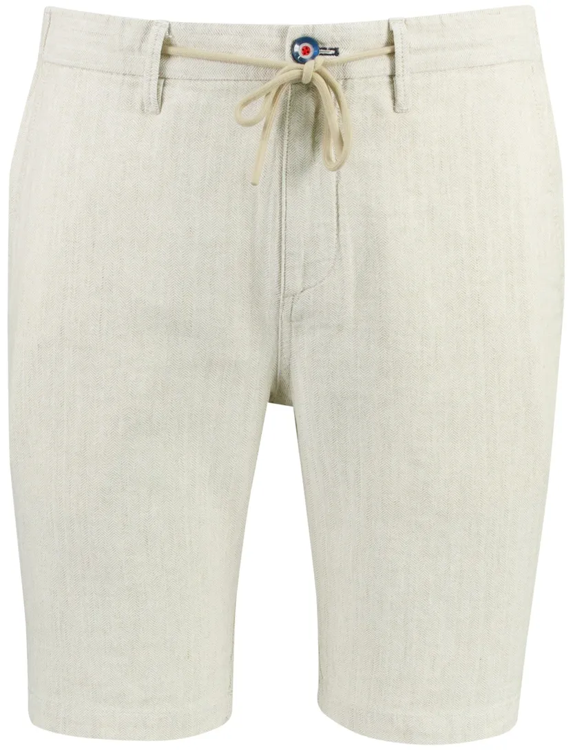 Crèmekleur linnen korte broek New Zealand effen met omslag