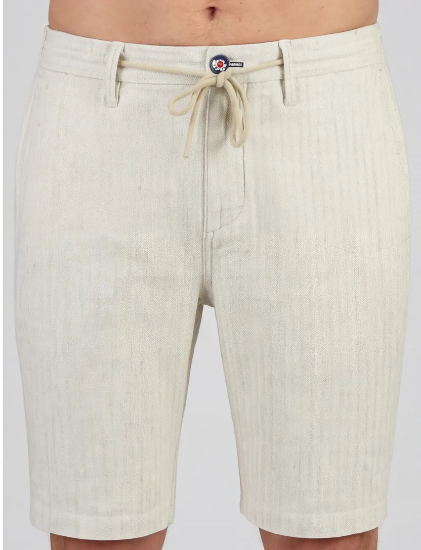 Crèmekleur linnen korte broek New Zealand effen met omslag