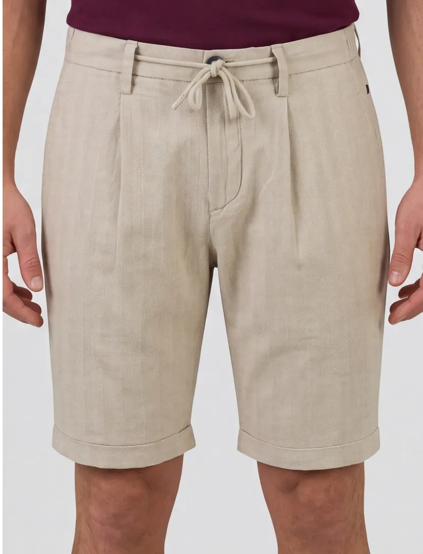 Linnen korte broek beige New Zealand effen omslag