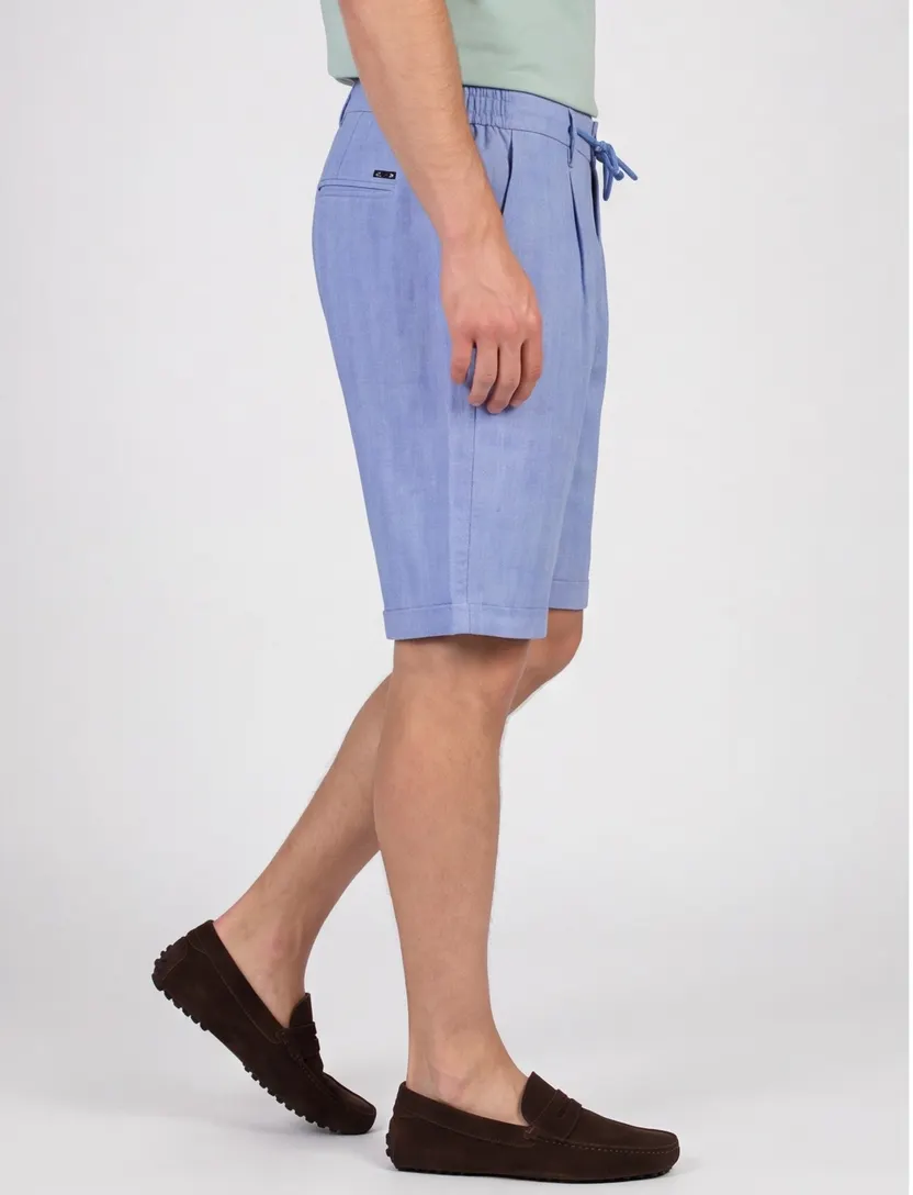 Linnen korte broek blauw New Zealand effen omslag