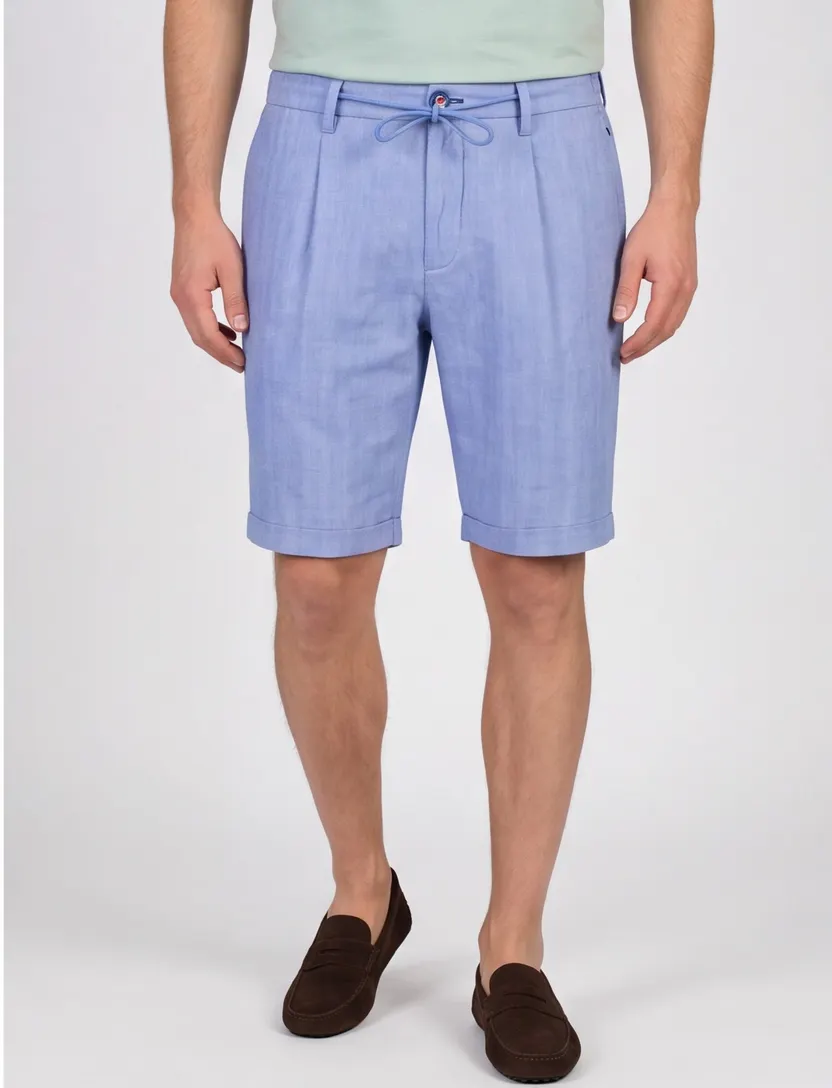 Linnen korte broek blauw New Zealand effen omslag