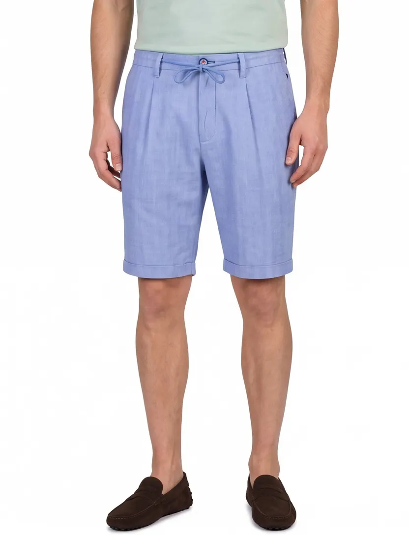 Linnen korte broek blauw New Zealand effen omslag