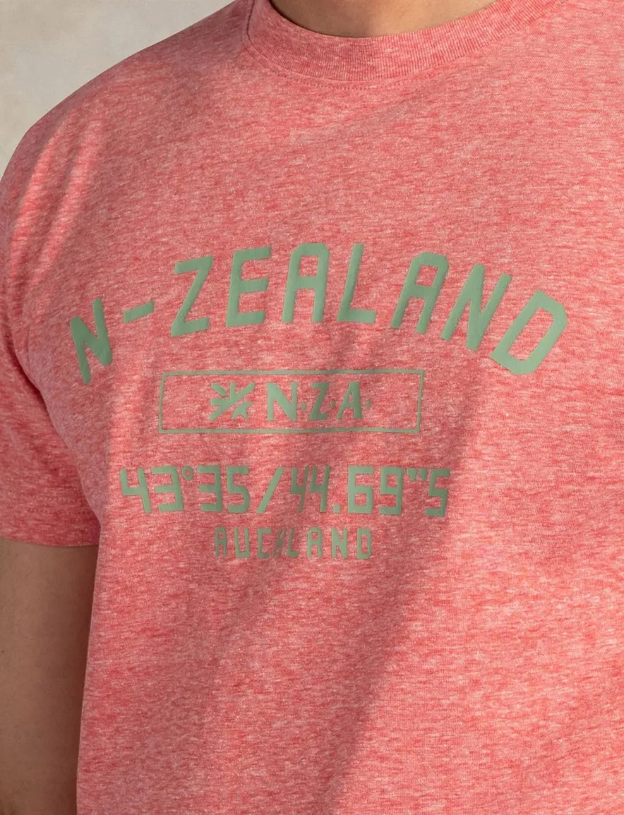 NZA T-shirt rood gemeleerd groene letters