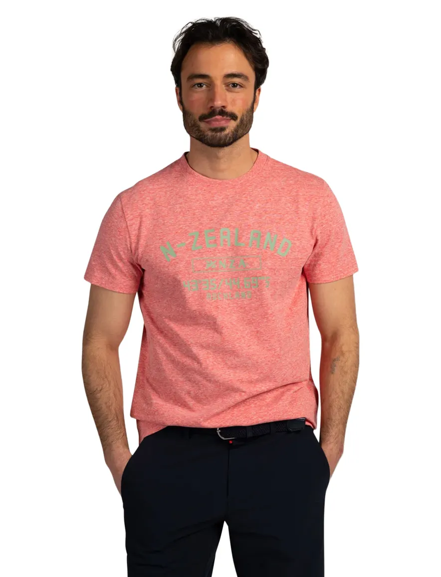 NZA T-shirt rood gemeleerd groene letters