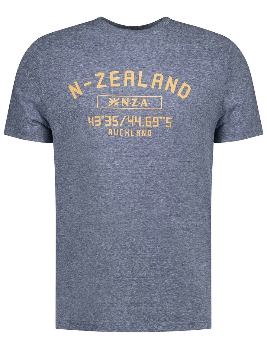 NZA T-shirt donkerblauw gemeleerd oranje letters