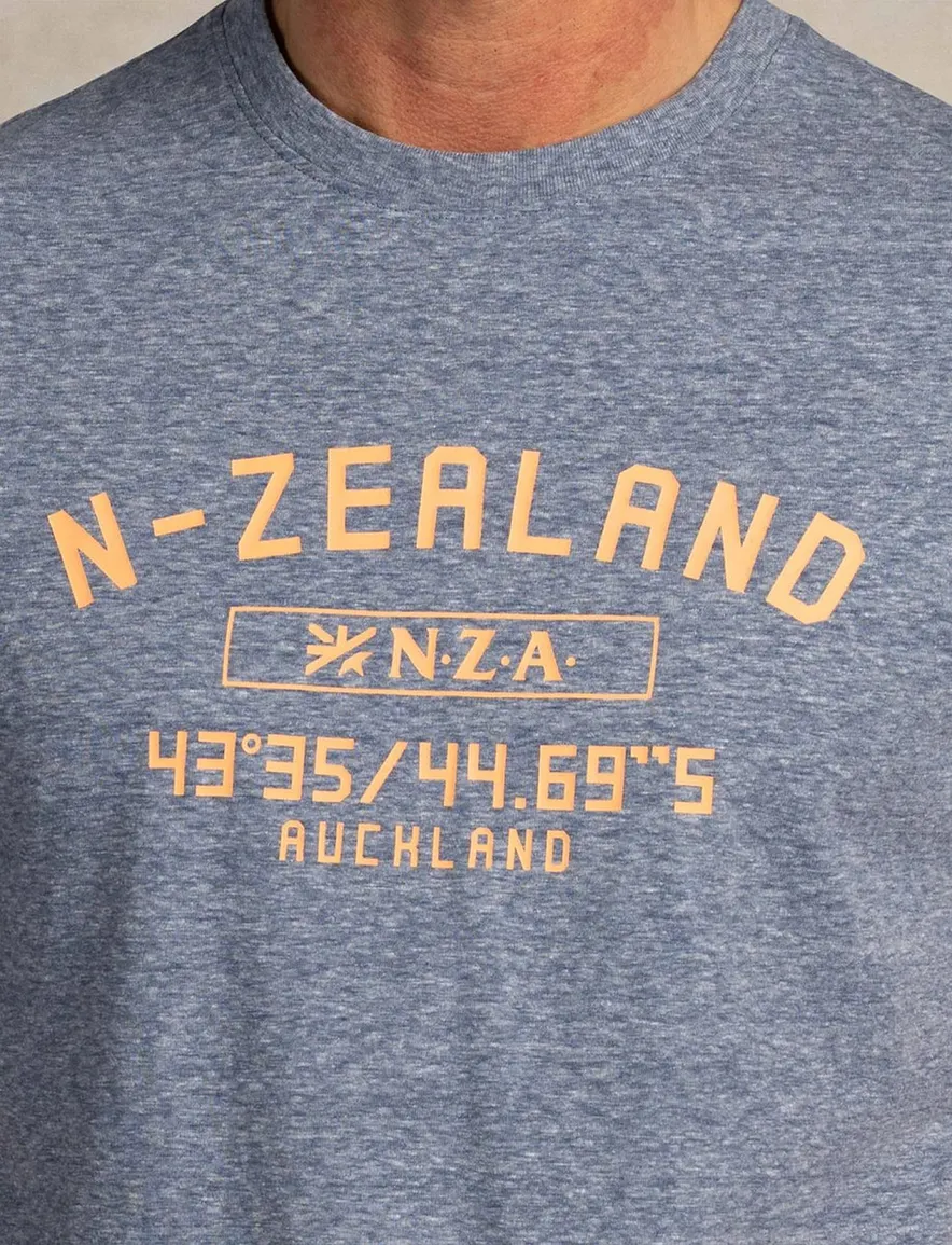 NZA T-shirt donkerblauw gemeleerd oranje letters