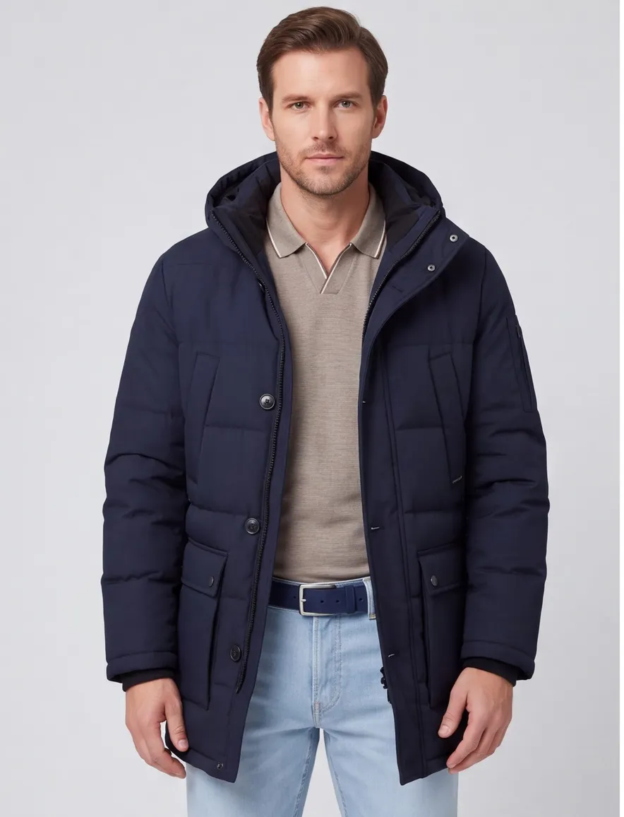 Donkerblauwe winterjas Pierre Cardin normale fit gewatteerd