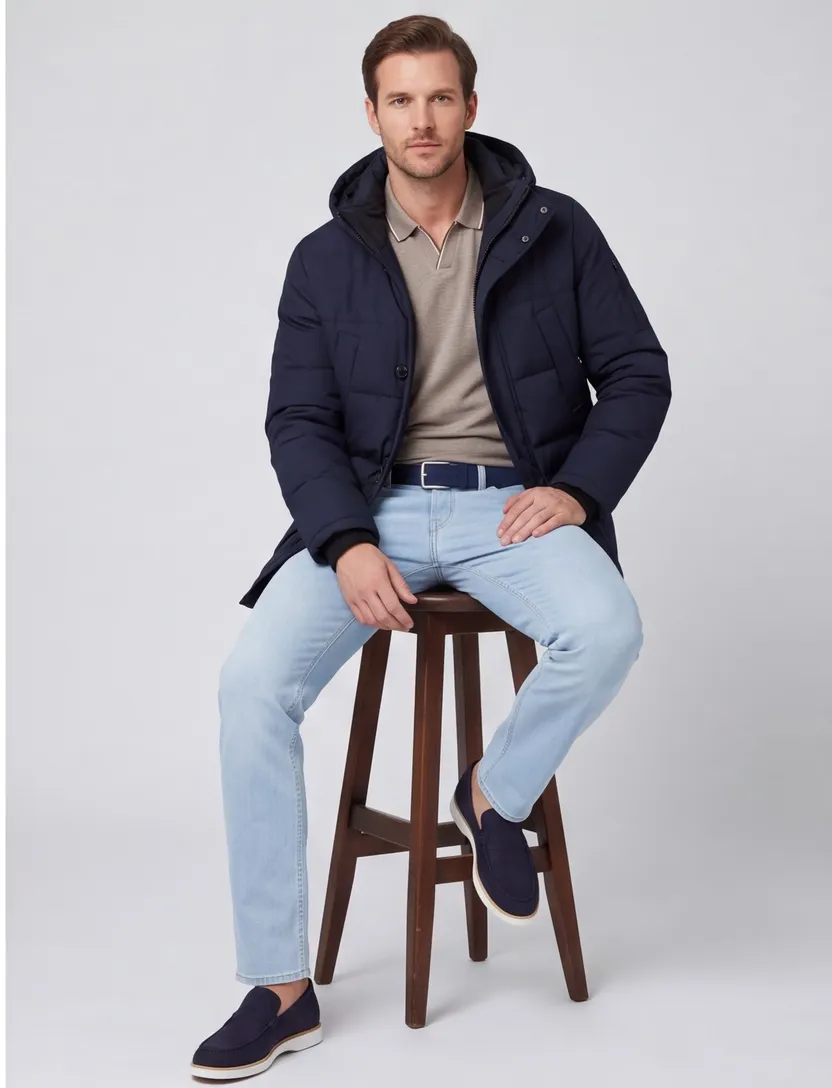 Winterjas Pierre Cardin donkerblauw normale fit met capuchon