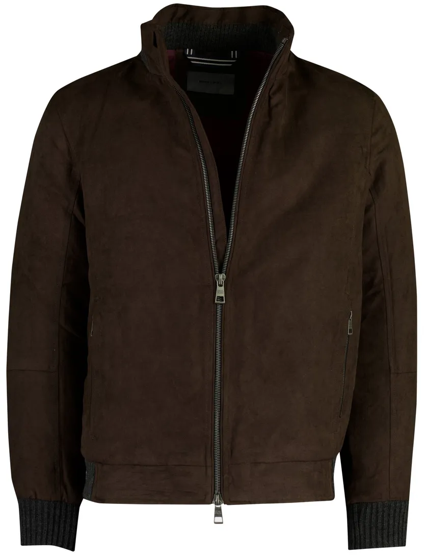Bruine suede look tussenjas Pierre Cardin met boord gevoerd