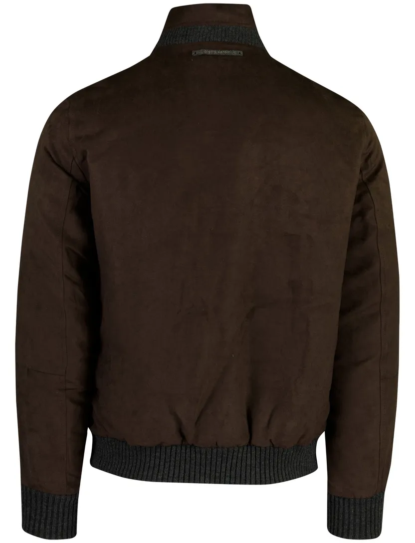 Bruine suede look tussenjas Pierre Cardin met boord gevoerd