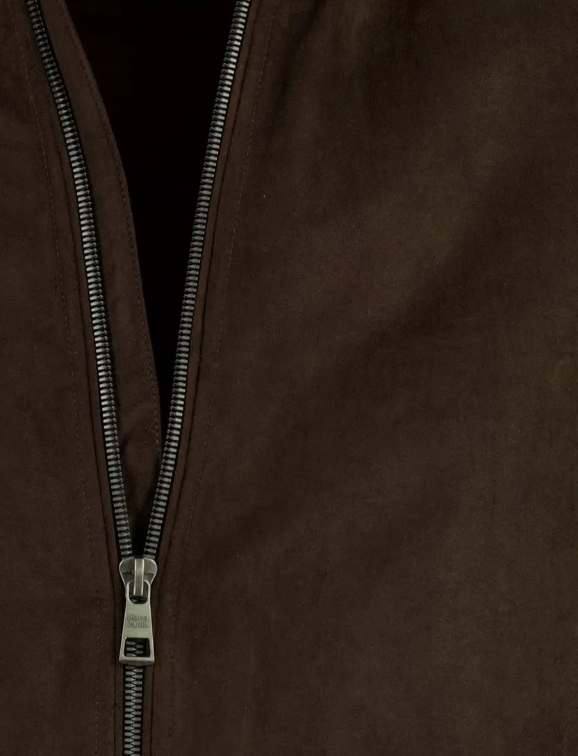 Bruine suede look tussenjas Pierre Cardin met boord gevoerd