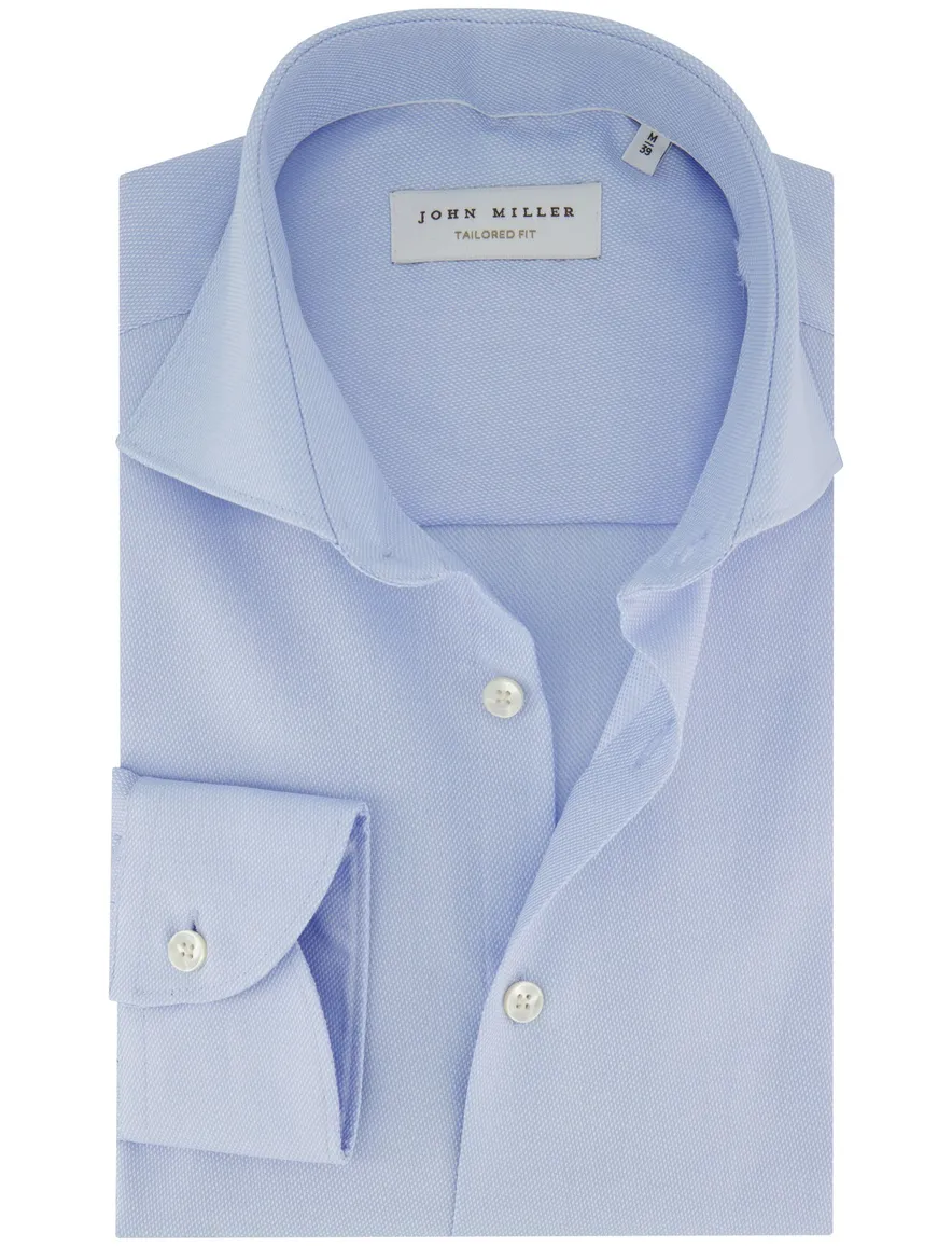 Lichtblauw overhemd John Miller Tailored Fit effen strijkvrij