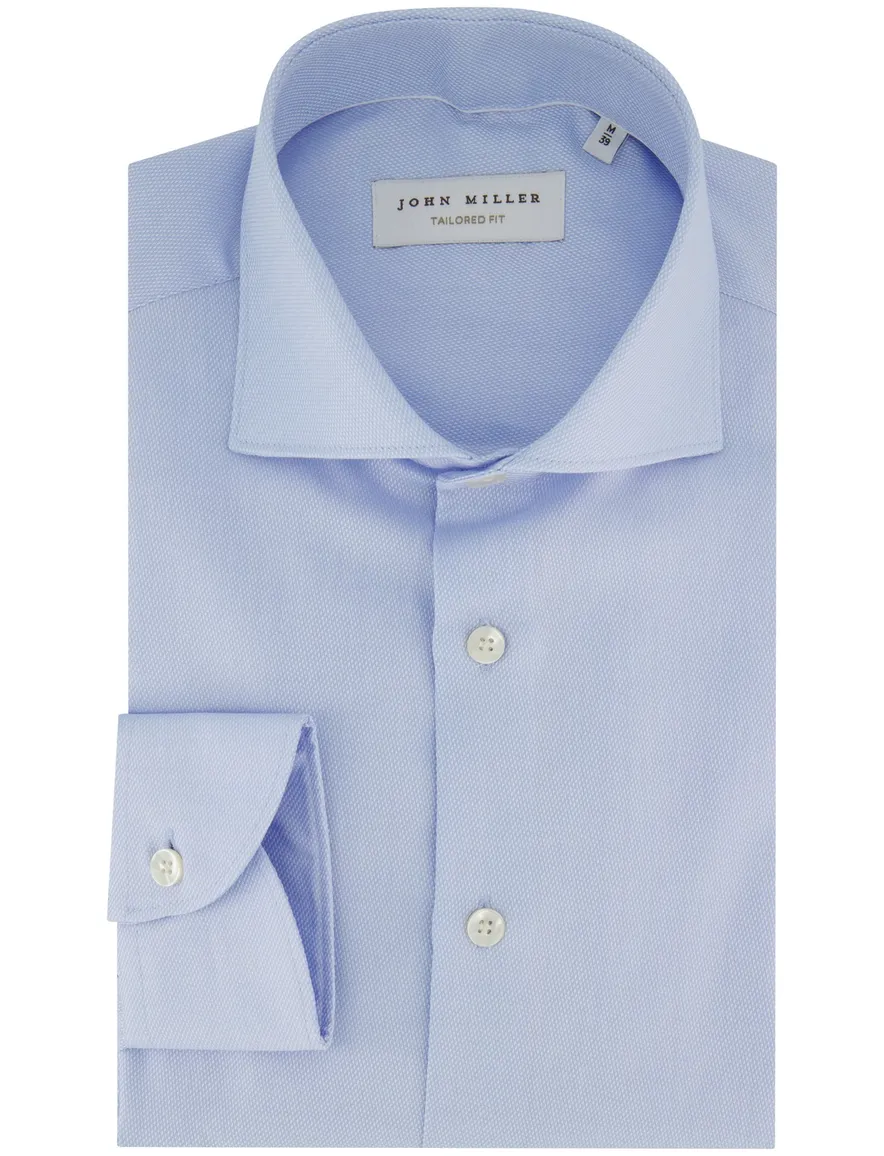 Lichtblauw overhemd John Miller Tailored Fit effen strijkvrij
