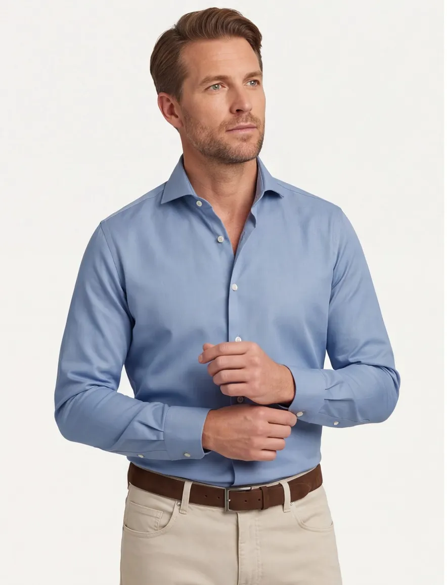 Normale fit John miller overhemd strijkvrij blauw