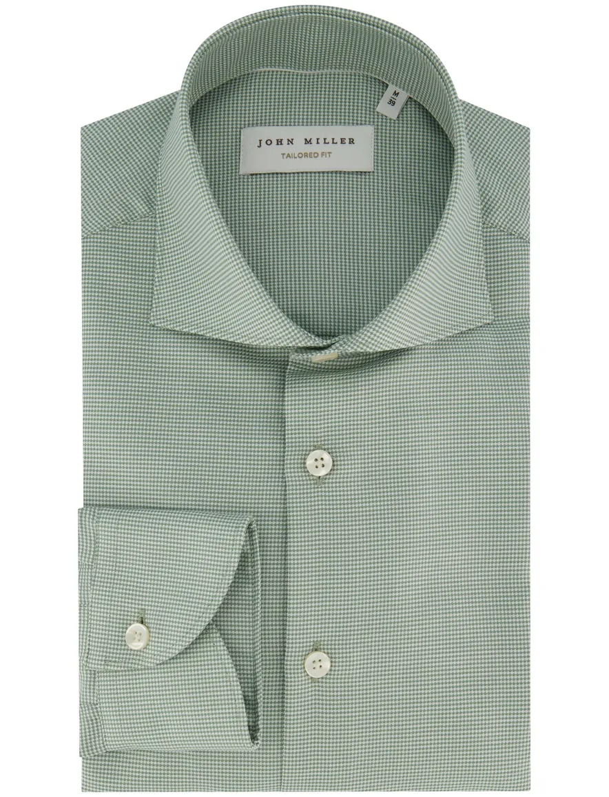 Geruit groen overhemd John Miller tailored fit strijkvrij