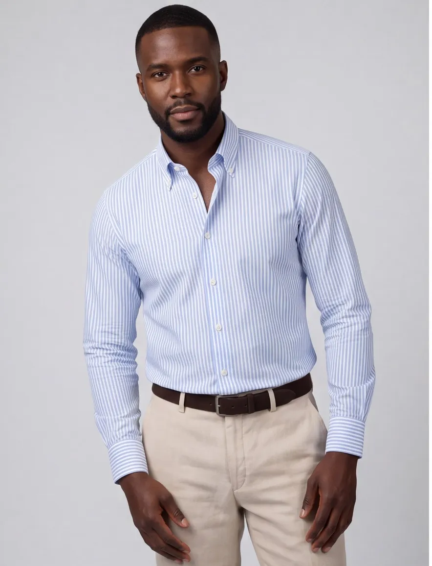 Lichtblauw overhemd John Miller streepjes button down boord