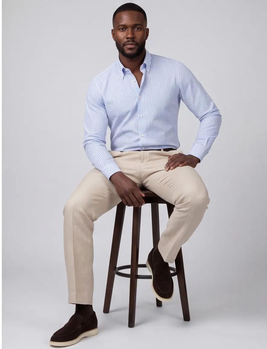 Lichtblauw overhemd John Miller streepjes button down boord