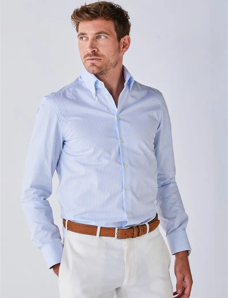 Lichtblauw overhemd John Miller streepjes button down boord