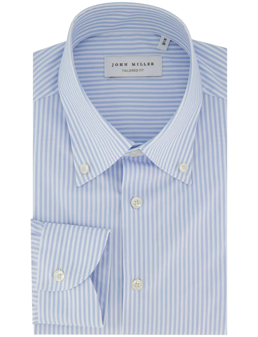 Lichtblauw overhemd John Miller streepjes button down boord