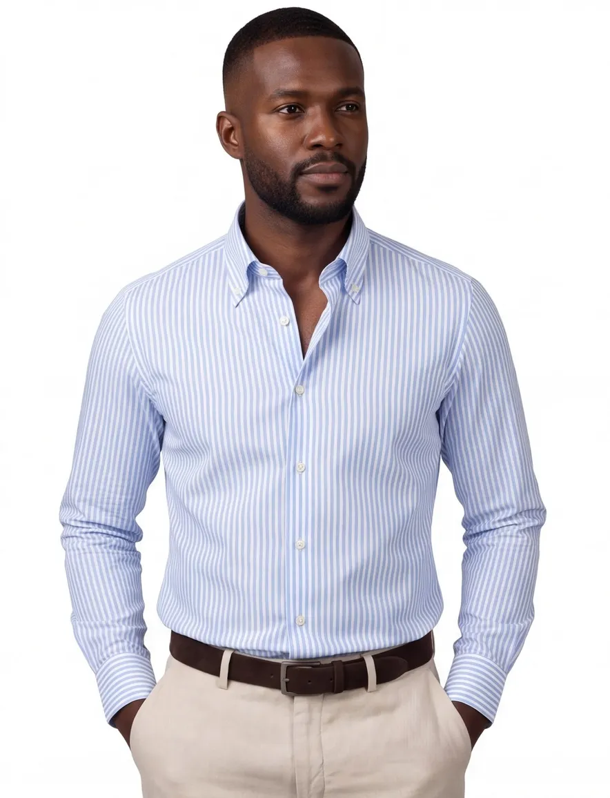 Lichtblauw overhemd John Miller streepjes button down boord