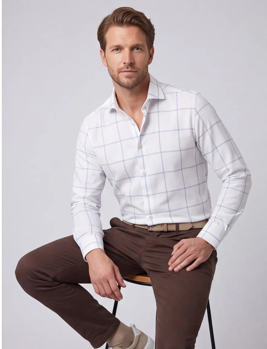 wit geruit overhemd John Miller tailored fit
