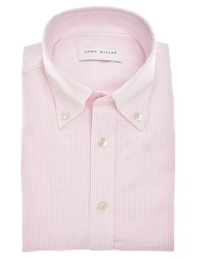 John Miller Overhemd roze wit gestreept John Miller Tailored Fit