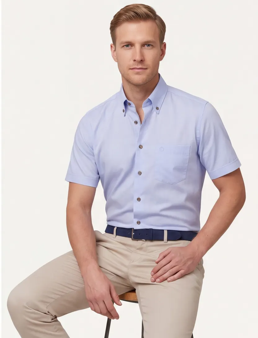 Strijkvrij overhemd lichtblauw Ledub Modern Fit button-down collar