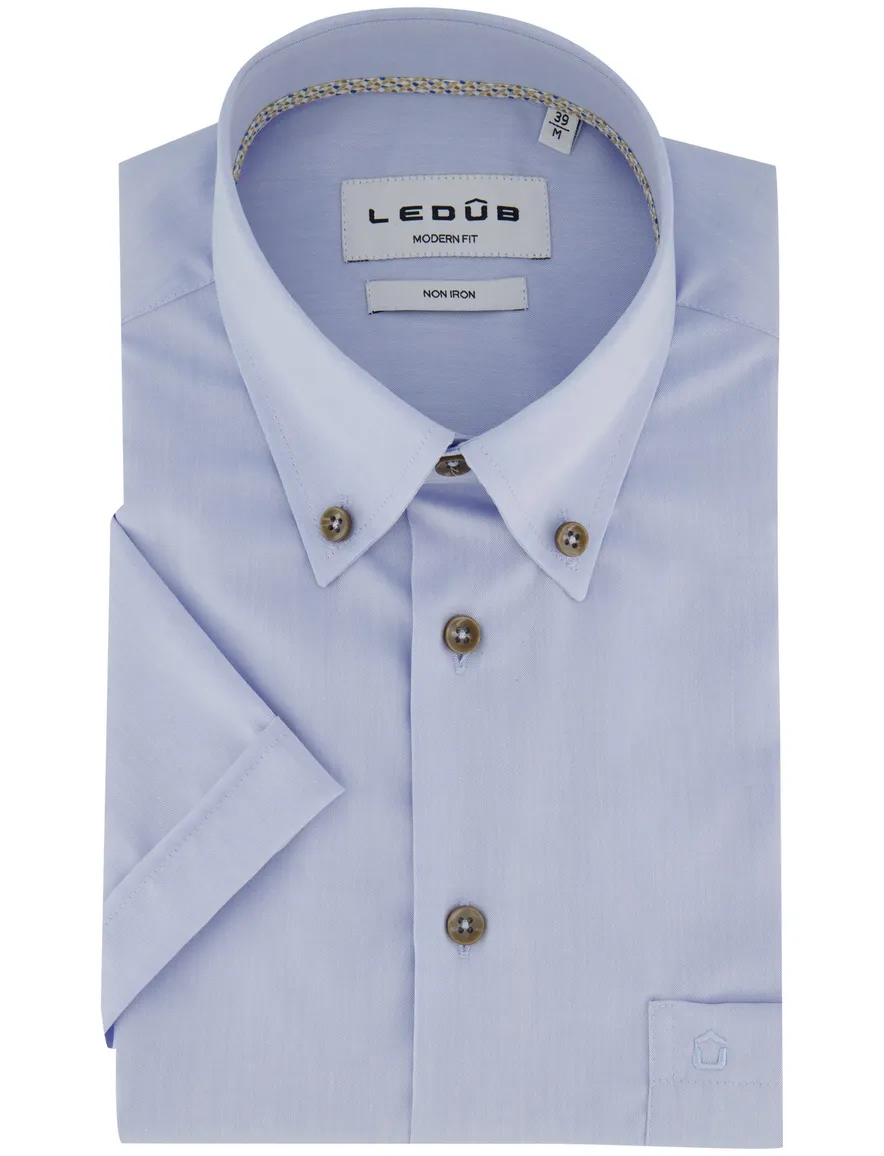 Ledub overhemd korte mouw lichtblauw Modern Fit