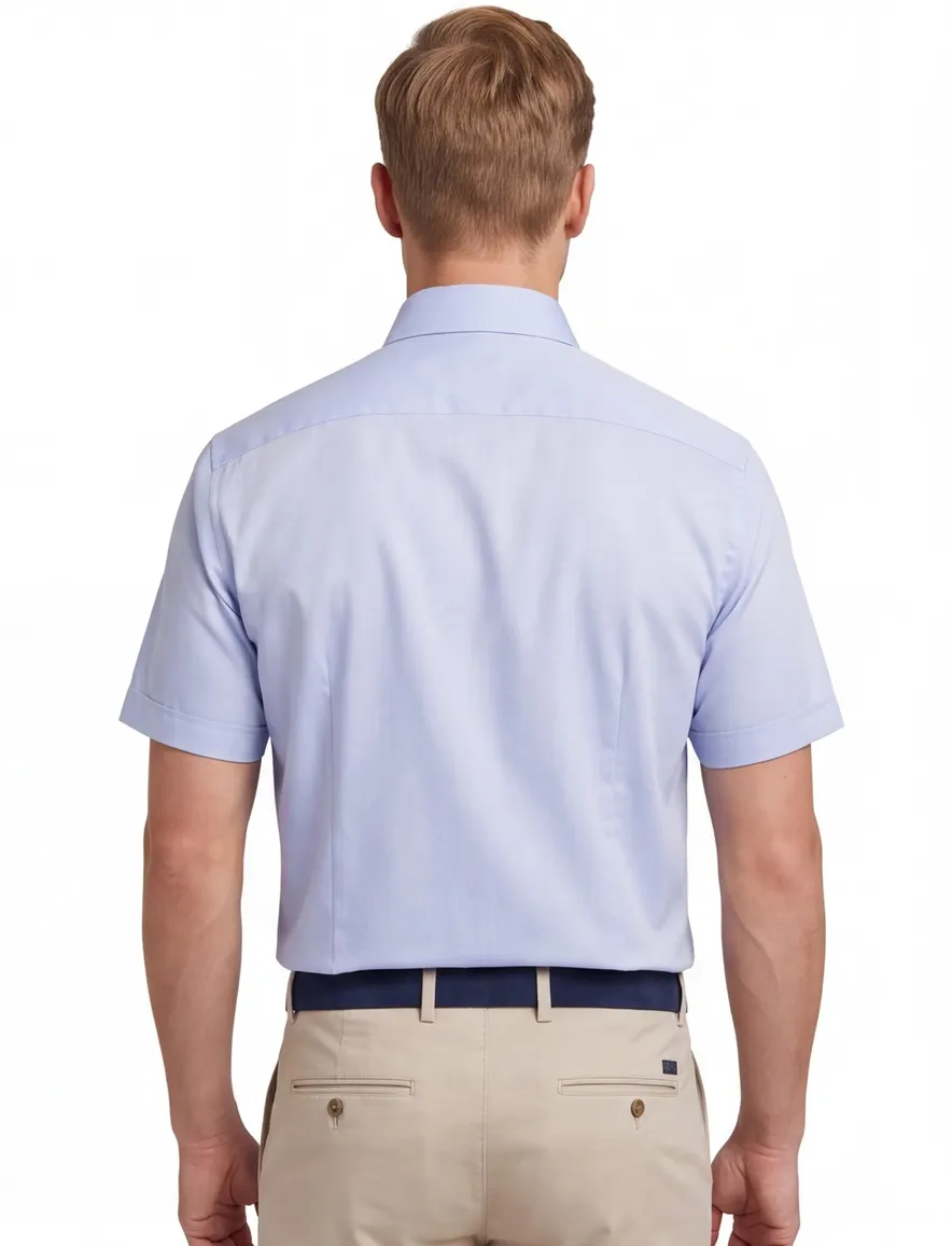 Overhemd korte mouw lichtblauw Ledub Modern Fit bruine knopen