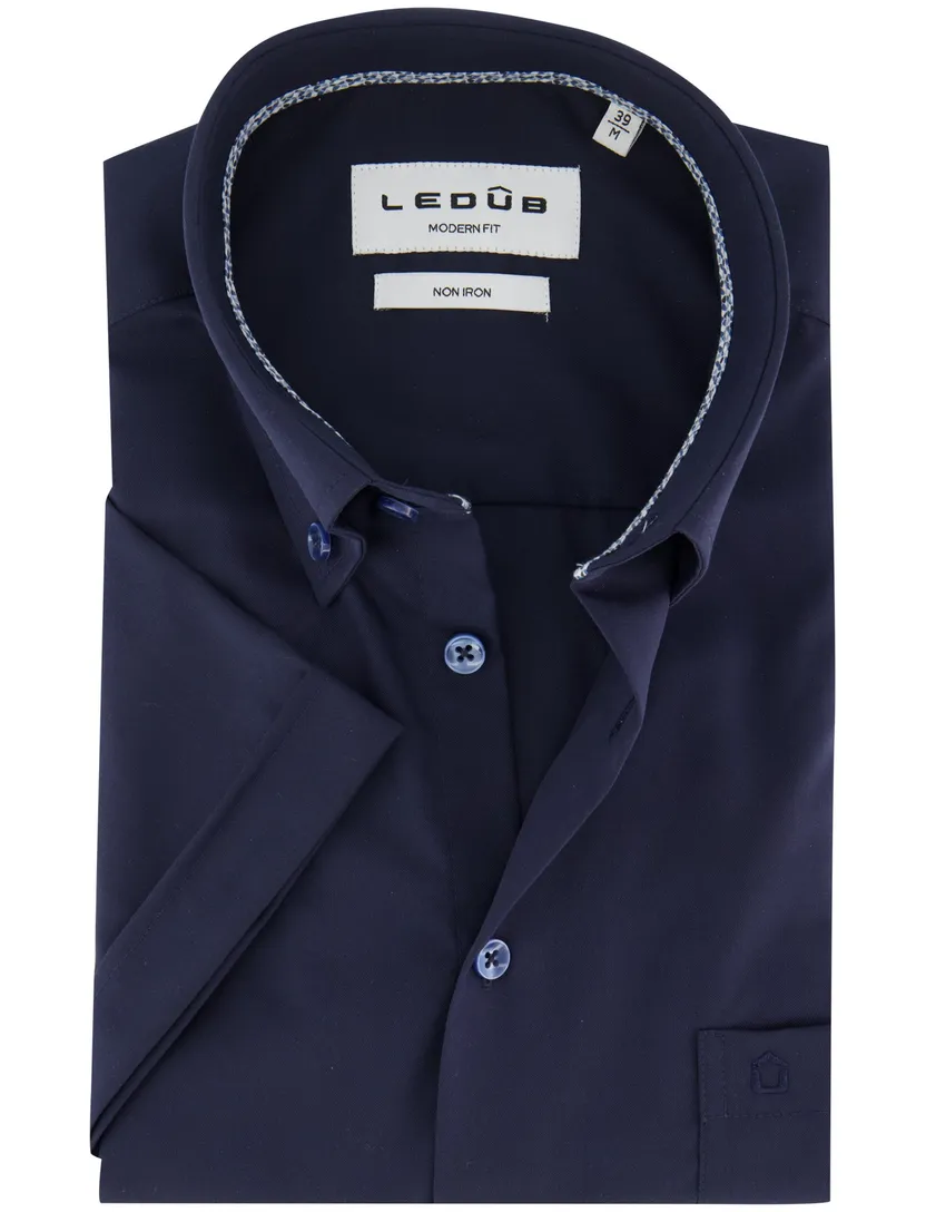 Korte mouw overhemd Ledub navy modern fit button-down collar