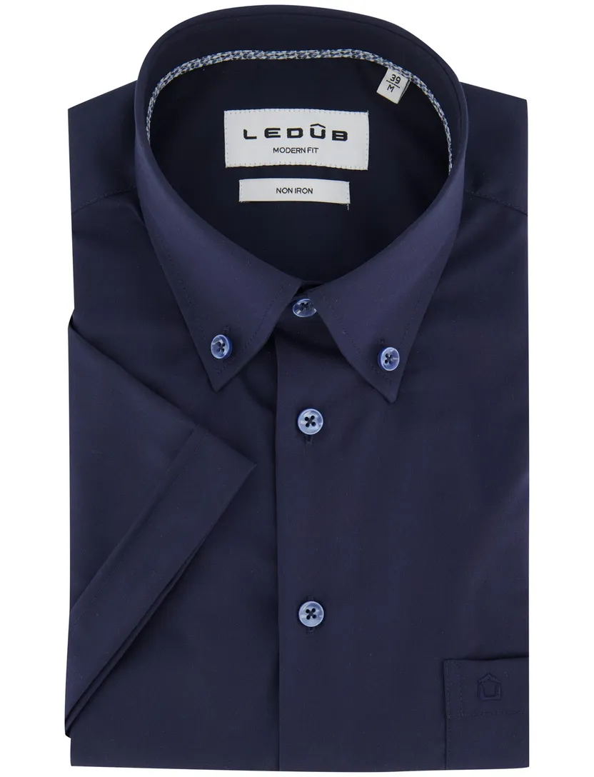 Korte mouw overhemd Ledub navy modern fit button-down collar