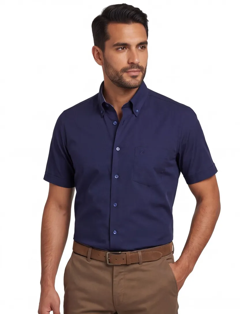 Korte mouw overhemd Ledub navy modern fit button-down collar