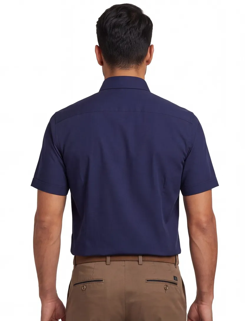 Korte mouw overhemd Ledub navy modern fit button-down collar