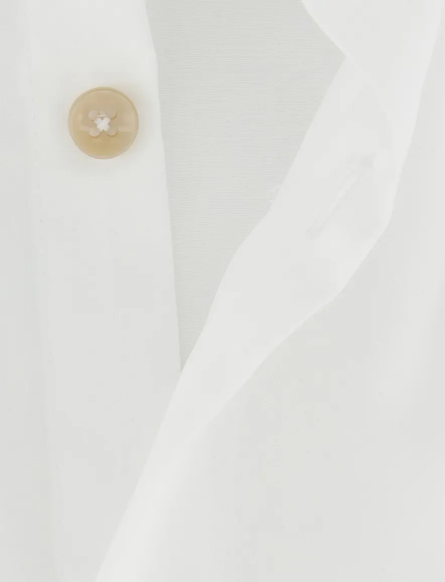 Ledub Overhemd wit beige knoop strijkvrij