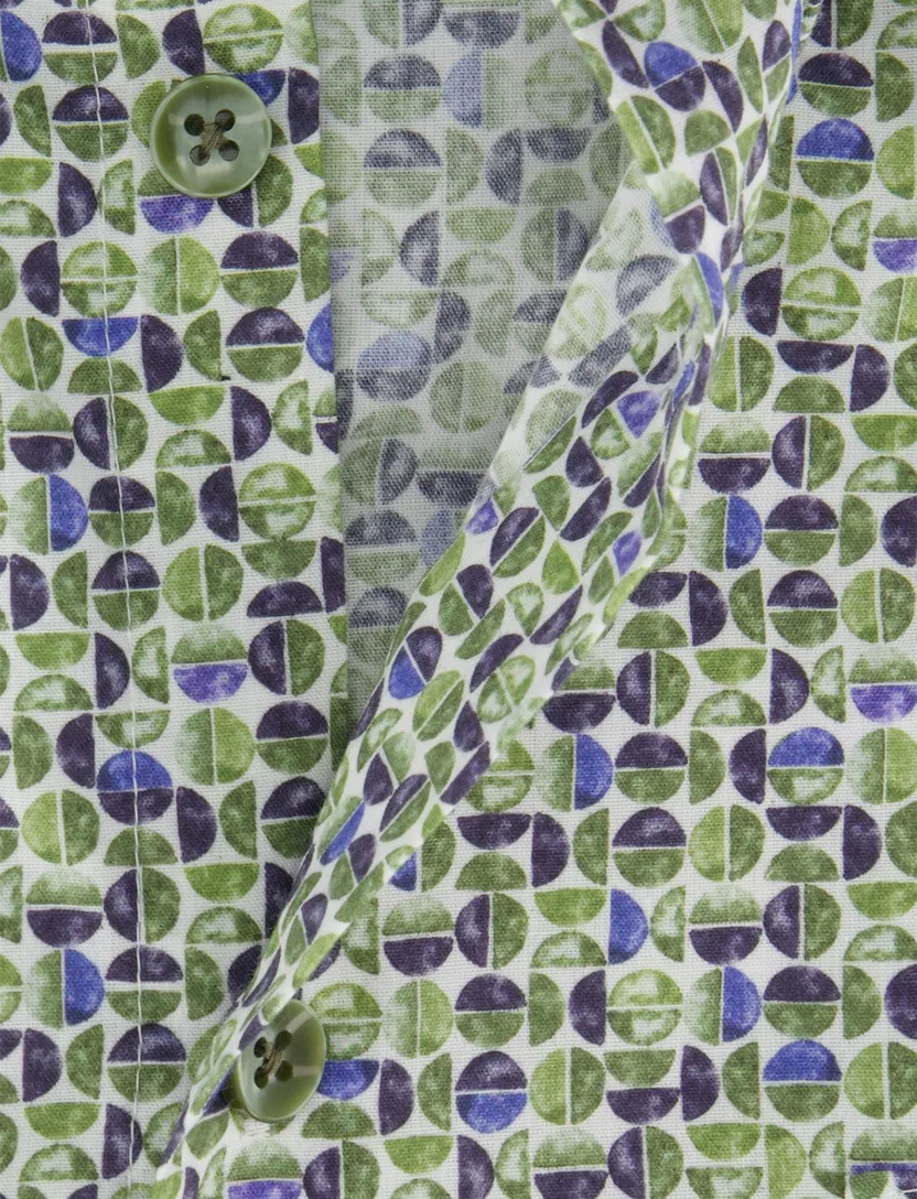 Korte mouw overhemd Ledub groen print modern fit semi-wide collar