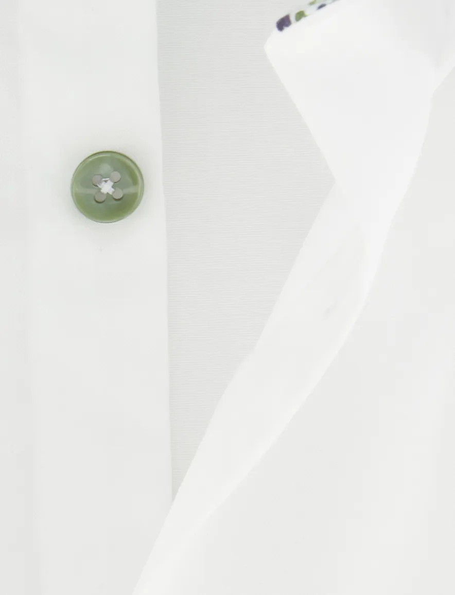 Ledub overhemd wit groene knoop strijkvrij