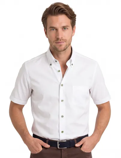 Ledub Katoenen korte mouw wit overhemd Ledub Modern Fit