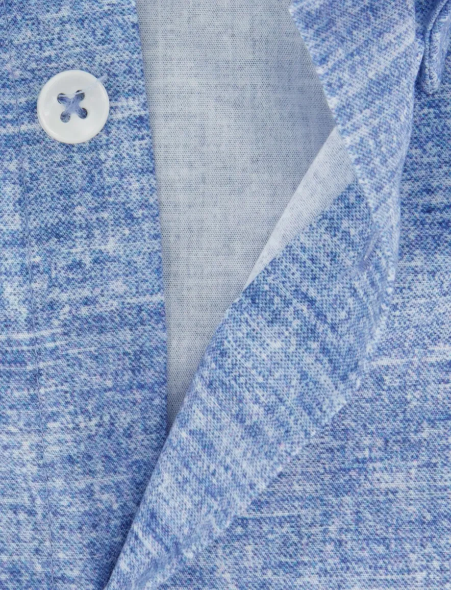 Ledub overhemd Modern Fit korte mouw blauw gemeleerd katoen