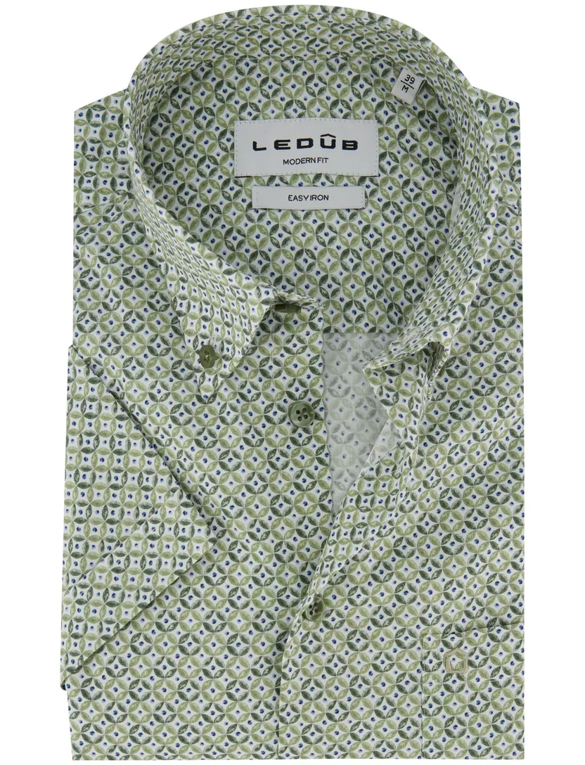 Modern fit groen geprint overhemd Ledub 100% katoen