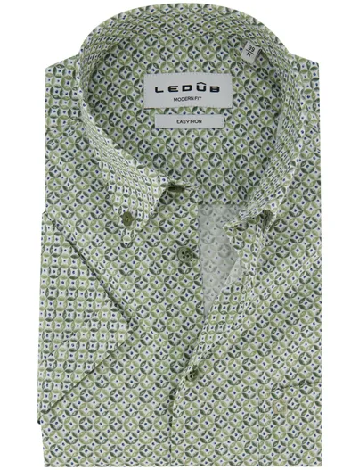 Ledub Overhemd groen geprint Ledub easy iron button-down collar