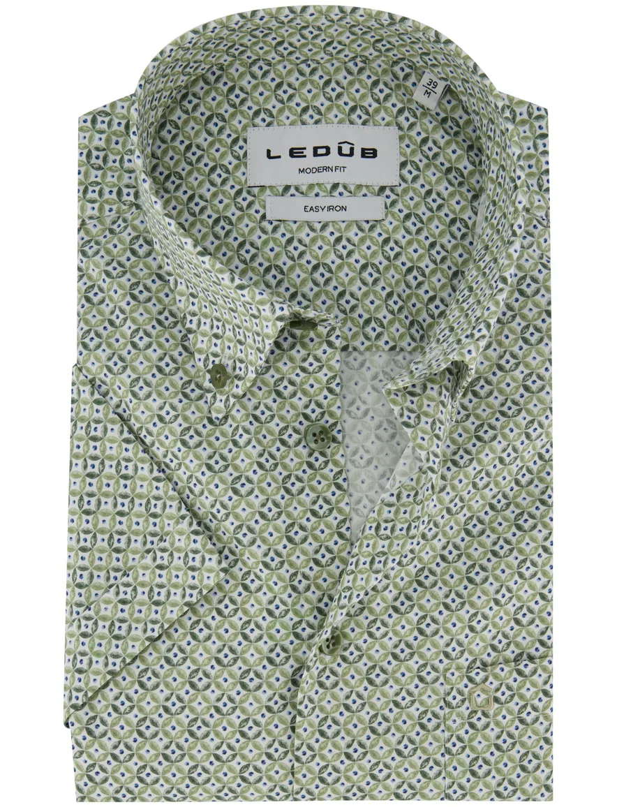 Overhemd groen geprint Ledub easy iron button-down collar