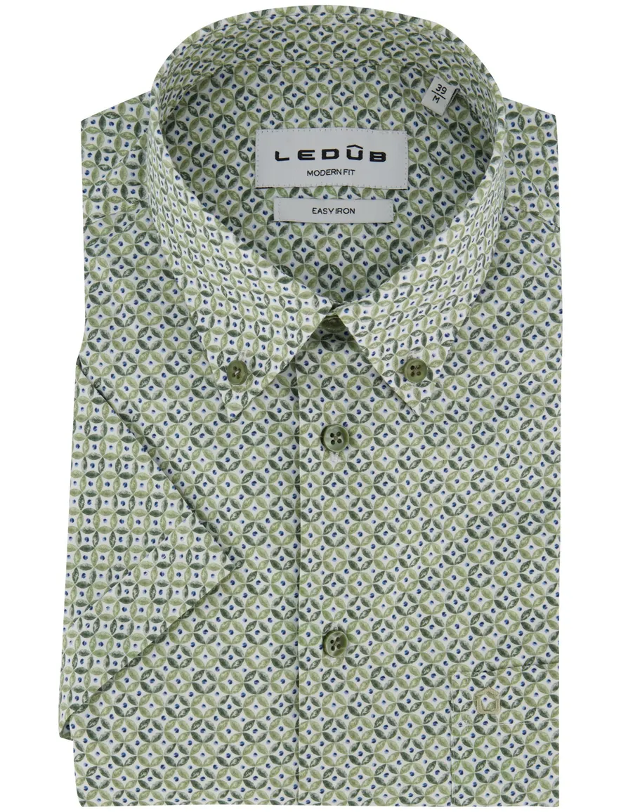 Ledub overhemd groen geprint Modern Fit borstzak